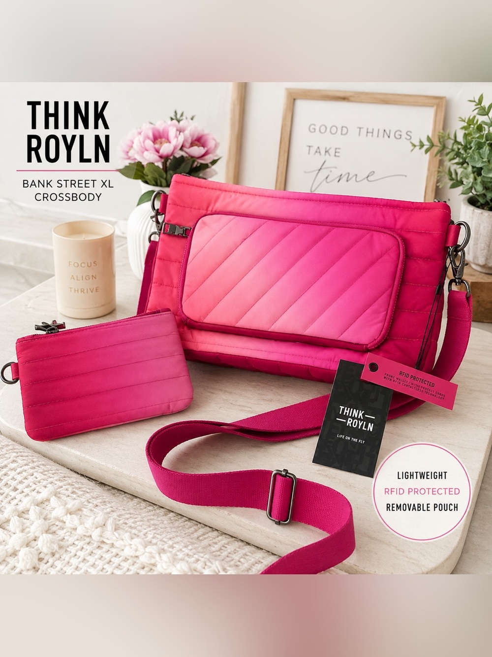 THINK ROYLN BANK STREET XL CROSSBODY BAG β PINK/FUCHSIA OMBRΓ β NWT.